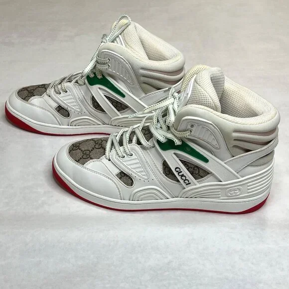 Gucci White Leather GG Monogram High-Top Sneakers Size 7 Mens Basketball Shoes - Picture 10 of 15